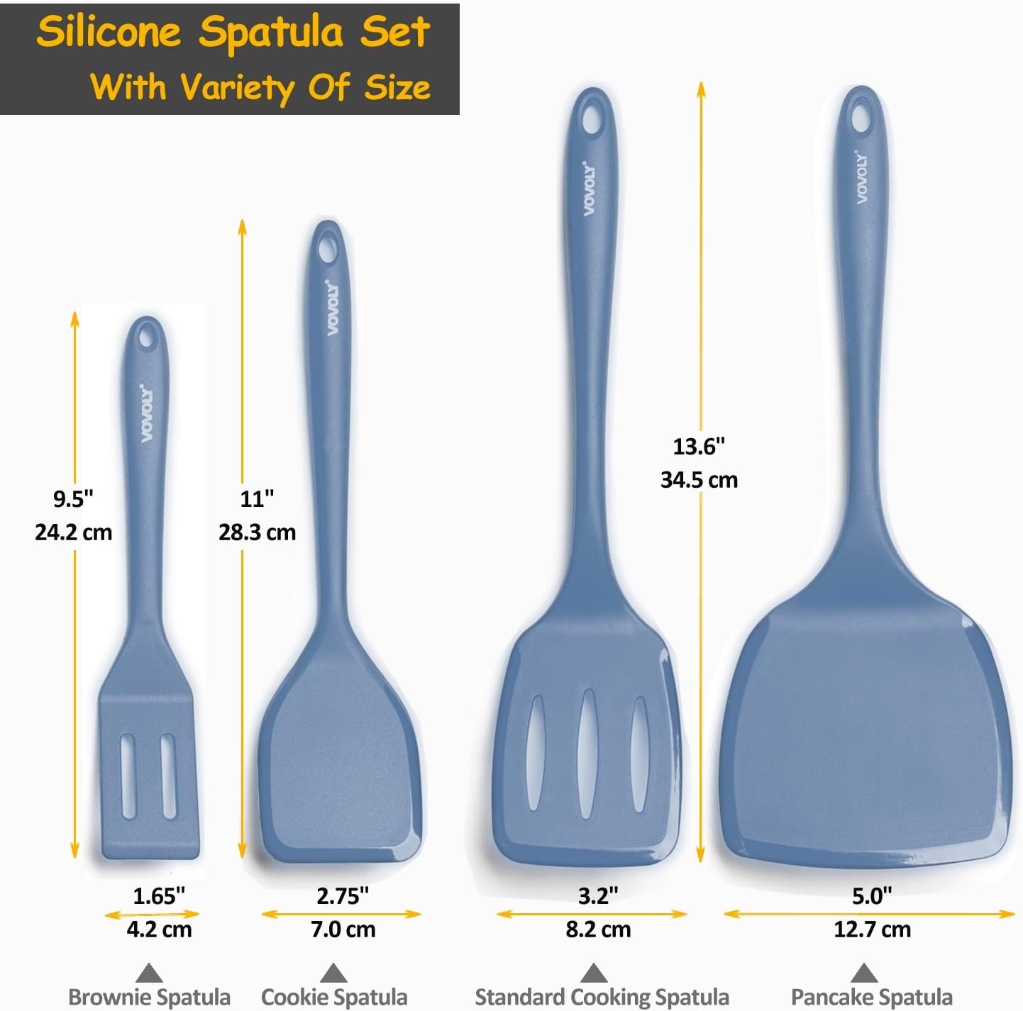 Silicone Spatula Set, 600°F Heat Resistant Silicone Spatula Turner Flipper for Cooking, Non Stick and Non Scratch Kitchen Utensils for Eggs & Pancakes, 4 Pack, Black
