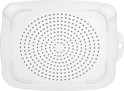 Rigid Sink Colander Tray 10.5” x 13” – Flat Kitchen Strainer & Rinse Tray for Fruits, Vegetables & Herbs – BPA-Free, Non-Slip, Dishwasher Safe, Odor-Free – White