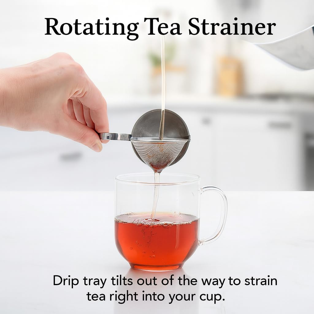 HIC Kitchen Fine Mesh Tea Strainer With Helper Handle, 18/8 Stainless Steel, 2.75-Inch, For Sifting, Straining, And Brewing Tea, Coffee, Or Cocktails