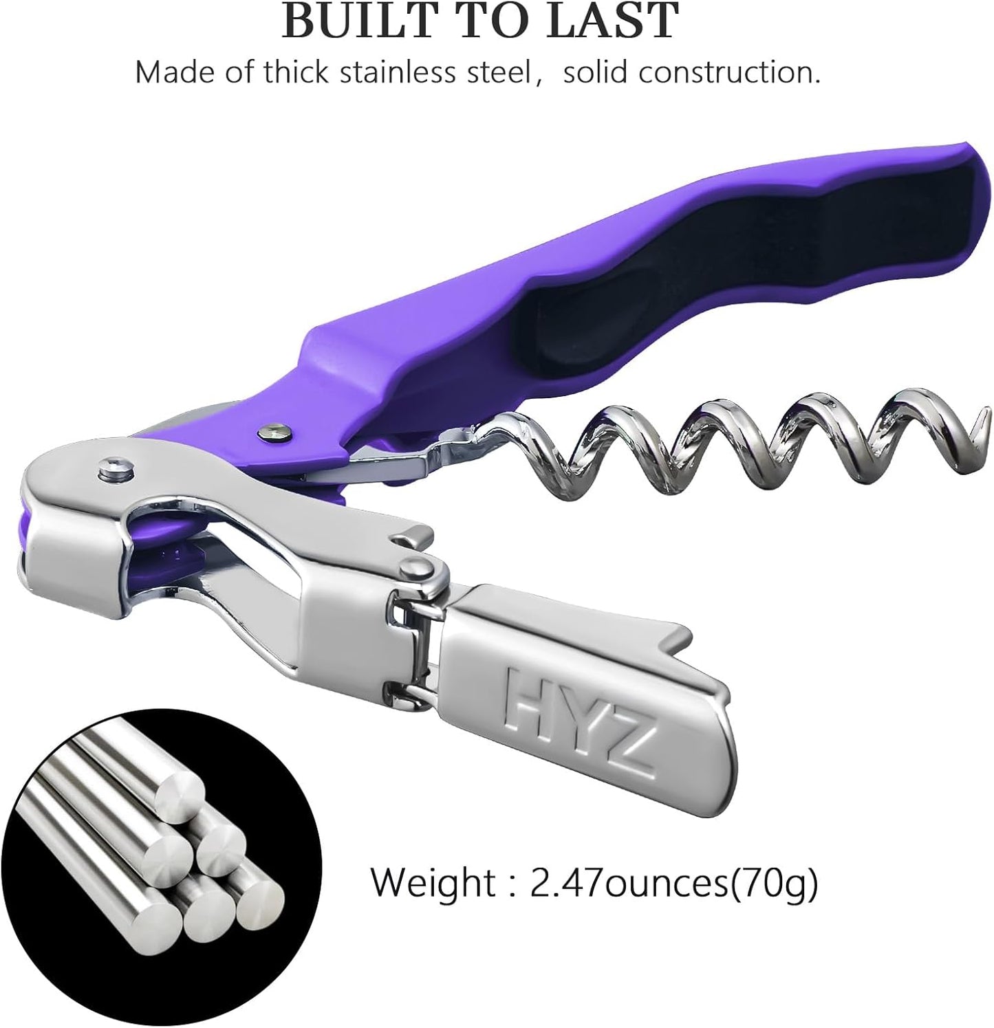 HYZ 2-Pack Wine Opener Waiter Corkscrew, Professional Wine Key for Servers, Bartender, with Foil Cutter, Manual Wine Bottle Opener Double Hinged (Black)