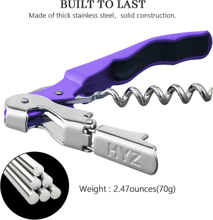 HYZ 2-Pack Wine Opener Waiter Corkscrew, Professional Wine Key for Servers, Bartender, with Foil Cutter, Manual Wine Bottle Opener Double Hinged (Black)