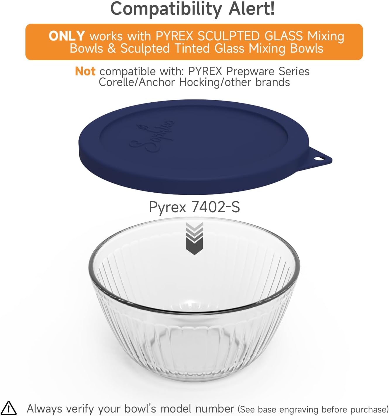 SOPHICO Silicone Replacement Lids for Pyrex Sculpted Glass & Tinted Glass Bowls Mixing Bowls（4 size）