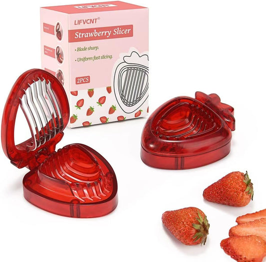 2 PCS Strawberry Slicer, Strawberry Fruit Cutter Slicer Kitchen Gadget Set, Kids Egg Slicer, Fruit Slicing Tool with Stainless Steel Blade