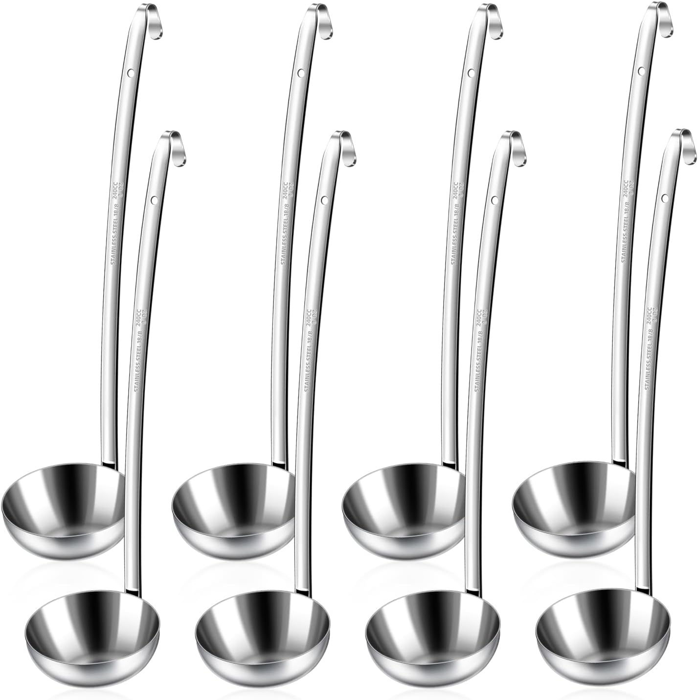 8pcs Stainless Steel Ladle 2 Oz Soup Ladle 10" long Spoon Heavy-Duty Metal Spoon Sets big spoons for cooking Serving Soups, Gravy, Portioning, Stirring