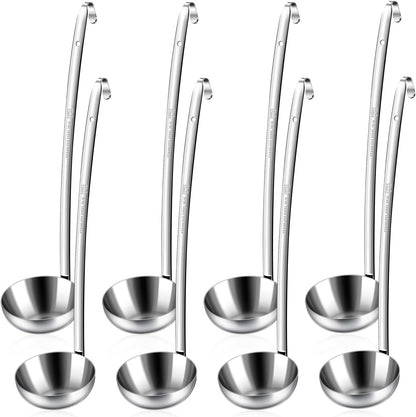 8pcs Stainless Steel Ladle 2 Oz Soup Ladle 10" long Spoon Heavy-Duty Metal Spoon Sets big spoons for cooking Serving Soups, Gravy, Portioning, Stirring