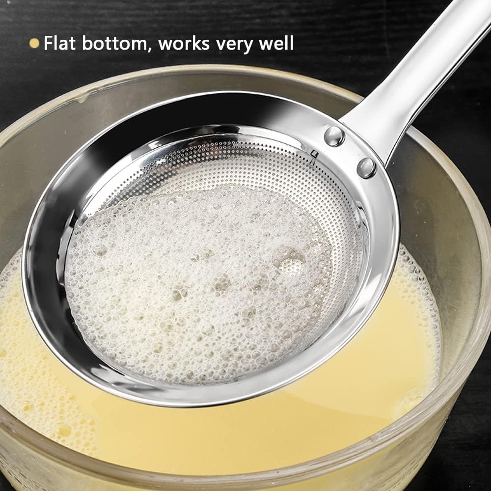 Sieve Fine Mesh Strainer Set Stainless Steel Metal Flat Cooking Skimmer Ladle Colander With Handle Food Strainer Kitchen Tools For Kitchen Baking Oil Filter Flour Sifter Foam,L M Small 3Pack