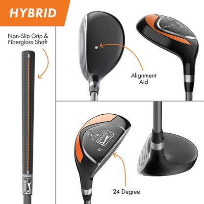 PGA Tour Youth Golf Club Set for Ages 8-12 & 12+ (4’8”–5’10”), Right and Left-Handed Kids Golf Sets – Beginner Junior Golf Clubs with Lightweight Stand Bag, Mallet Putter, Hybrid, Driver