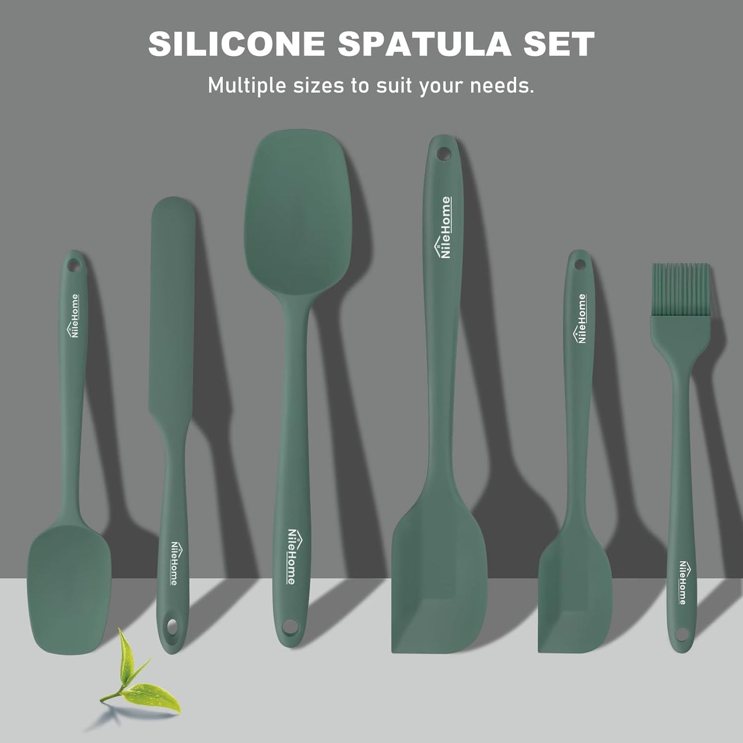 NileHome Silicone Spatula Set, 6 Pieces Food Grade Kitchen Utensils with Silicone Brush Heat Resistant Up to 600°F Dishwasher Safe BPA-Free Rubber Spatula for Scraping, Baking, Cooking, Mixing-Black