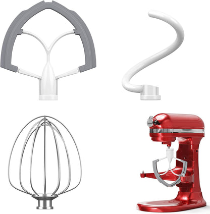 Flex Edge Beater 3Pcs for KitchenAid Mixer Attachments and Accessories Compatible with 4.5-5 Quart Tilt-Head Stand Mixers (K45WW 6-Wire Whip, 4.5-5QT Flat Beater Paddle, 4.5-5QT Dough Hook Attachment)