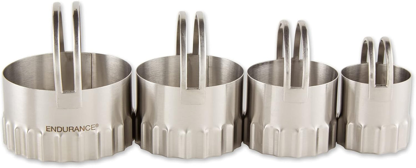 RSVP International Endurance Round Biscuit Cutters - Stainless Steel, Set of 4 | Nest for Easy Storage | For Cutting Thick or Thin Dough | Professional | High Handle Arch
