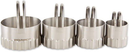 RSVP International Endurance Round Biscuit Cutters - Stainless Steel, Set of 4 | Nest for Easy Storage | For Cutting Thick or Thin Dough | Professional | High Handle Arch