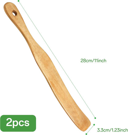 Wooden Spurtle Set, Skinny Teak Spatula for Sourdough Starter & Baking - 2Pcs Stirring Stick, Dough Whisk & Jar Scraper, Earlywood Spurtles Kitchen Tools