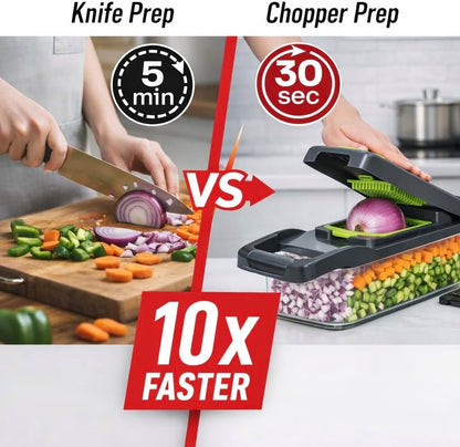 16-in-1 Vegetable Chopper with Container, Onion Chopper & Mandoline Slicer, Veggie Cutter Food Dicer for Onion, Potato & Tomato, BPA-Free Kitchen Gadgets Vegetable Cutter