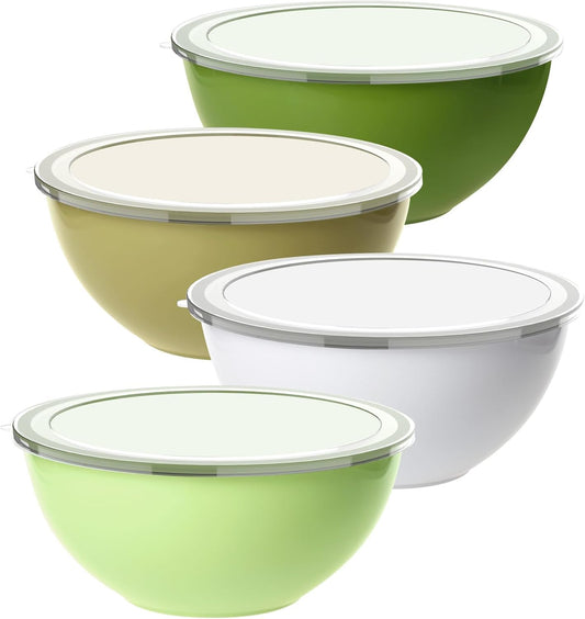Greentainer 4-Piece Plastic Mixing Bowl Set with Lids for Kitchen, 67oz Lightweight Storage Bowls, Large Salad Bowls for Baking, Prepping, Cooking and Serving Food, Dishwasher & Microwave Safe