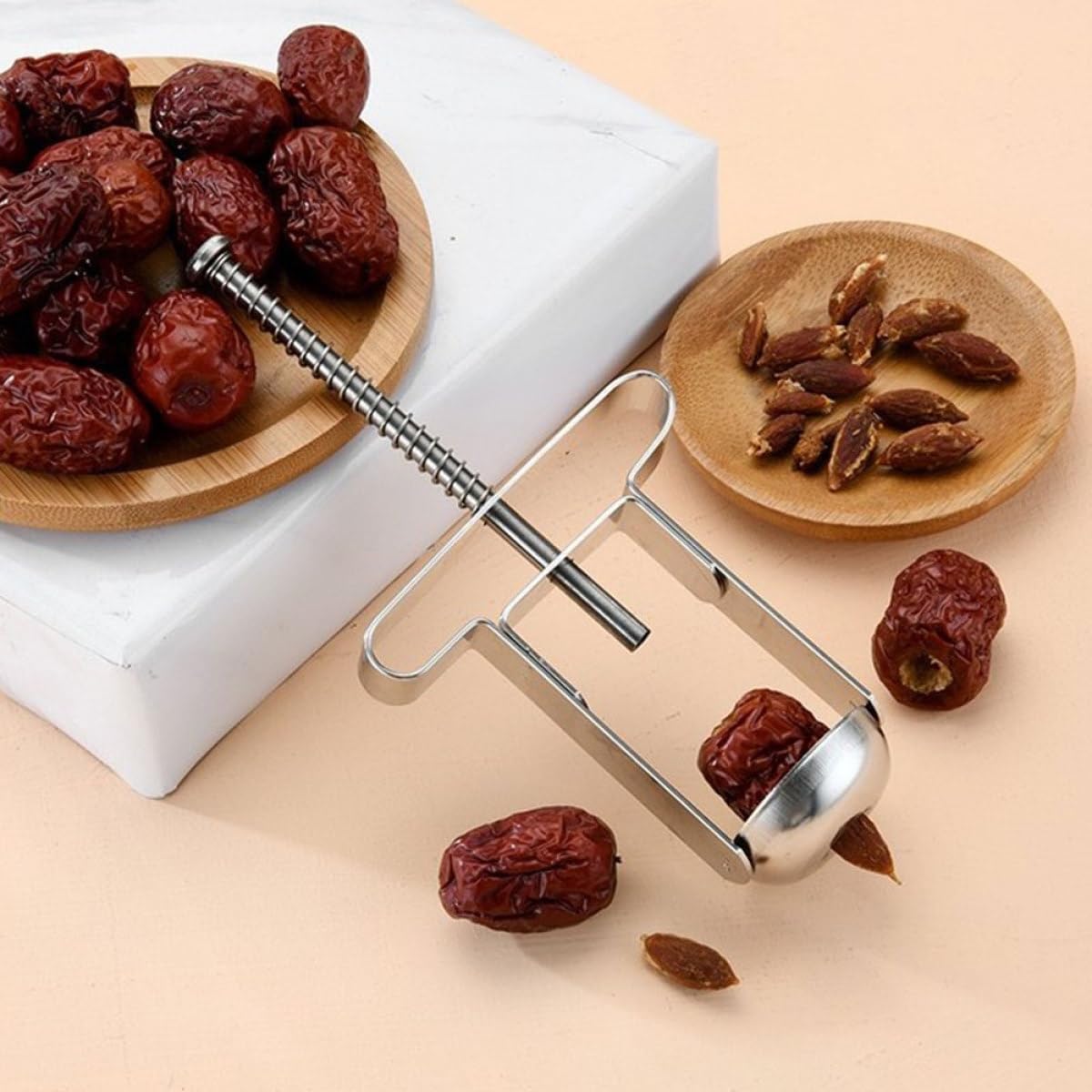 UKCOCO Manual Stainless Steel Cherry Pitter and Fruit Core Remover Tool, Small Multi-function Red Date and Core Removing Gadget for Kitchen Use