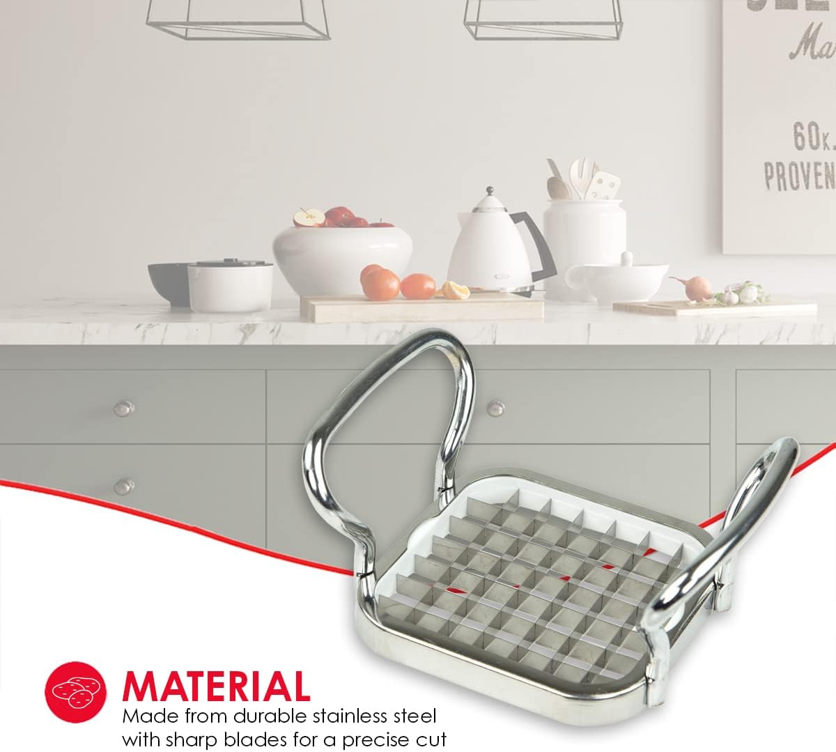 French Fry Cutter By Home Basics, French Fry Cutter Stainless Steel French Fry Slicer | With Easy Grip Handles,Silver