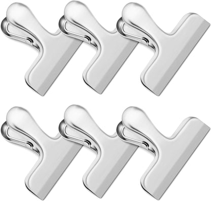 ANZNKU Chip Clips 6 Packs, Silver Metal Bag Clips for Food Storage, Stainless Steel Food Clip for Bread Snack Coffee, Heavy Duty Chip Bag Clip for Kitchen Home Refrigerator & Office