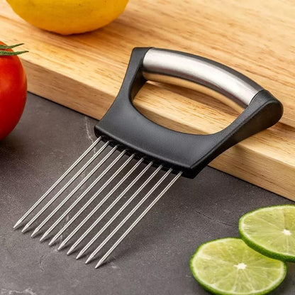 Large Onion Slice Holder, Stainless Steel Onion Cutter Lemon Slicer Vegetable Cutter, Vegetable Chopper Tomato Slicer Assistant Tool for Onion, Meat, Eggs, Tomato, Potato (CLASSIC (L1-1PCS))