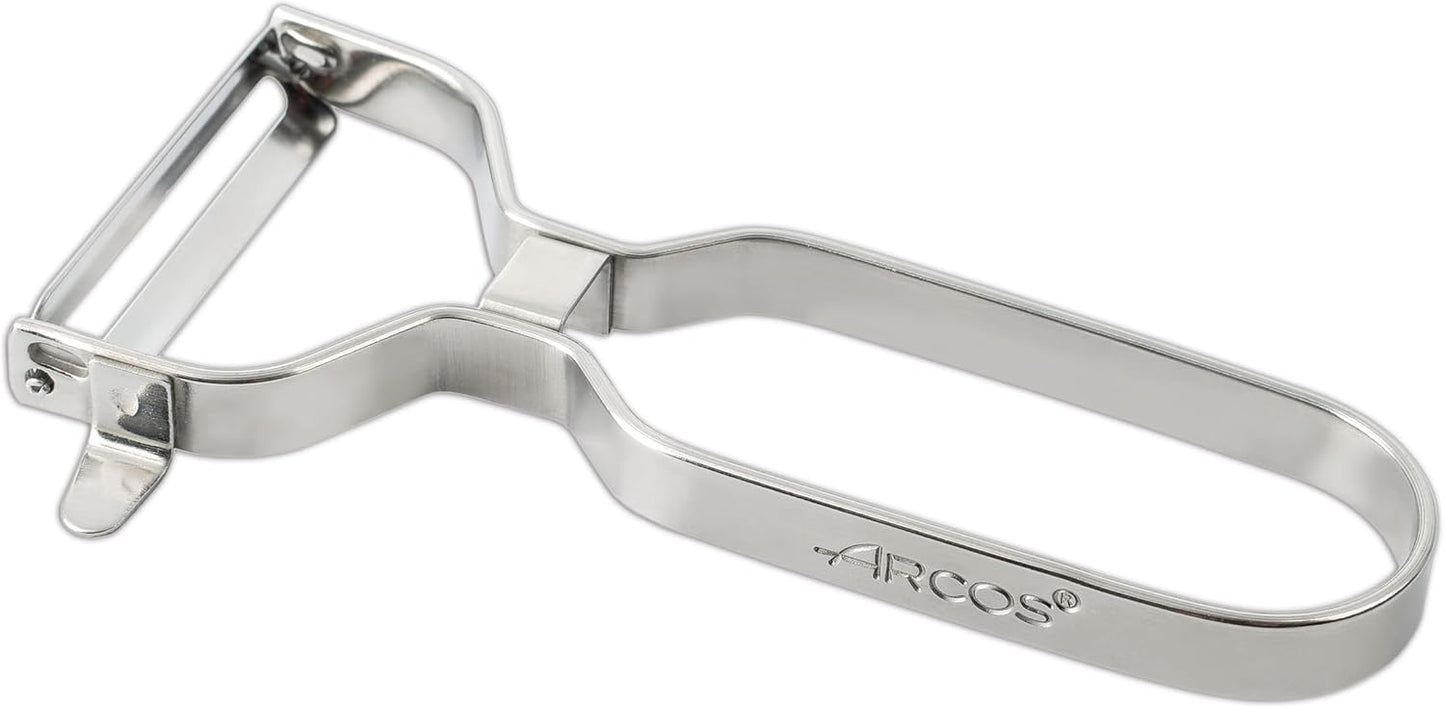 ARCOS Professional Chrome-Plated Peeler for Fruits and Vegetables. 5.5 Inch Stainless Steel Kitchen Tool for Precise Cutting. Chef's Gadget with Ergonomic Design. Silver Color