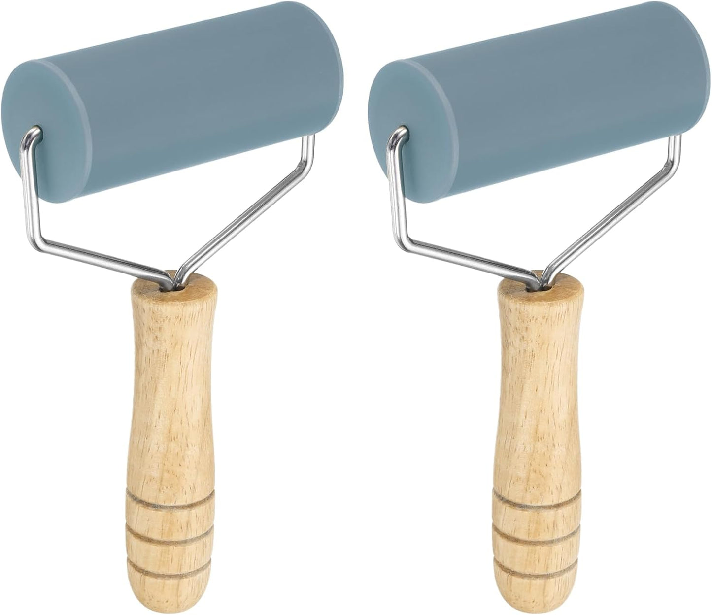 HARFINGTON 2pcs Rolling Pin 7.6" x 1.69" Silicone Roller Wood Handle Non-Stick Fondant Roller Dough Roller Rolling Pins for Baking Cookie Pastry Clay, Gray
