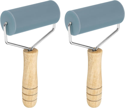 HARFINGTON 2pcs Rolling Pin 7.6" x 1.69" Silicone Roller Wood Handle Non-Stick Fondant Roller Dough Roller Rolling Pins for Baking Cookie Pastry Clay, Gray