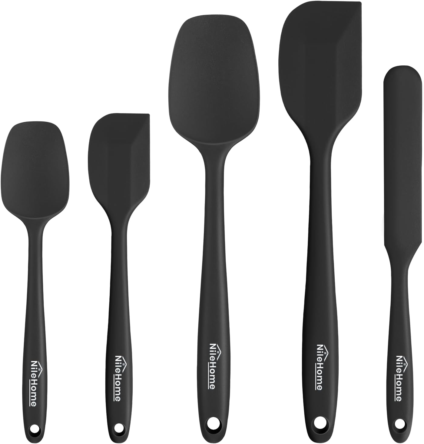 NileHome Silicone Spatula Set, 6 Pieces Food Grade Kitchen Utensils with Silicone Brush Heat Resistant Up to 600°F Dishwasher Safe BPA-Free Rubber Spatula for Scraping, Baking, Cooking, Mixing-Black