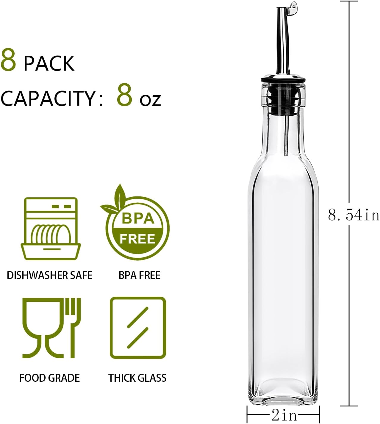 Salzesfalls 8 Pack 17oz Olive Oil Dispenser Bottle,Oil Dispenser for Kitchen, Cooking Oil Dispenser,Vinegar Cruet Bottle with Pourers