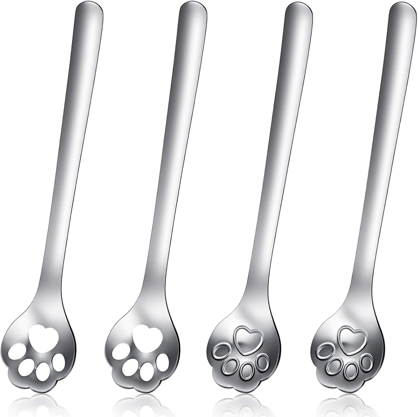4Pcs Coffee Spoons, Ymapinc Cute Cat Paw Spoon Set, 5.9 Inch Unique Siver Stirring Spoons Set for Coffee Milk Drink Cooking Utensils Accessories