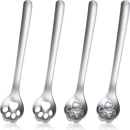 4Pcs Coffee Spoons, Ymapinc Cute Cat Paw Spoon Set, 5.9 Inch Unique Siver Stirring Spoons Set for Coffee Milk Drink Cooking Utensils Accessories