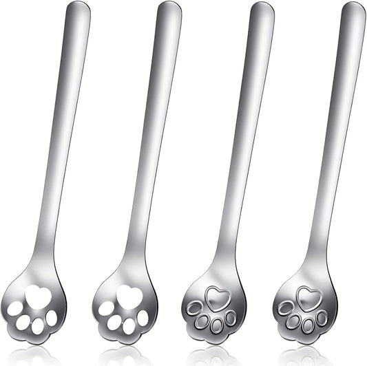 4Pcs Coffee Spoons, Ymapinc Cute Cat Paw Spoon Set, 5.9 Inch Unique Siver Stirring Spoons Set for Coffee Milk Drink Cooking Utensils Accessories