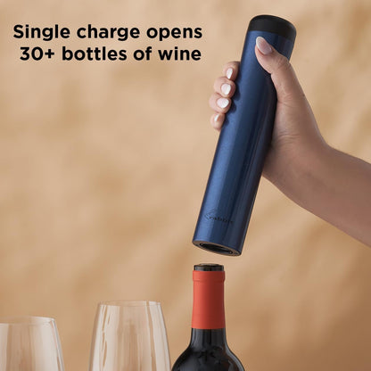 Rabbit Automatic Electric Corkscrew Wine Opener, Cordless Rechargeable, One-Touch Operation, Sleek Shiny Black Finish, Easy to Use for Wine Lovers