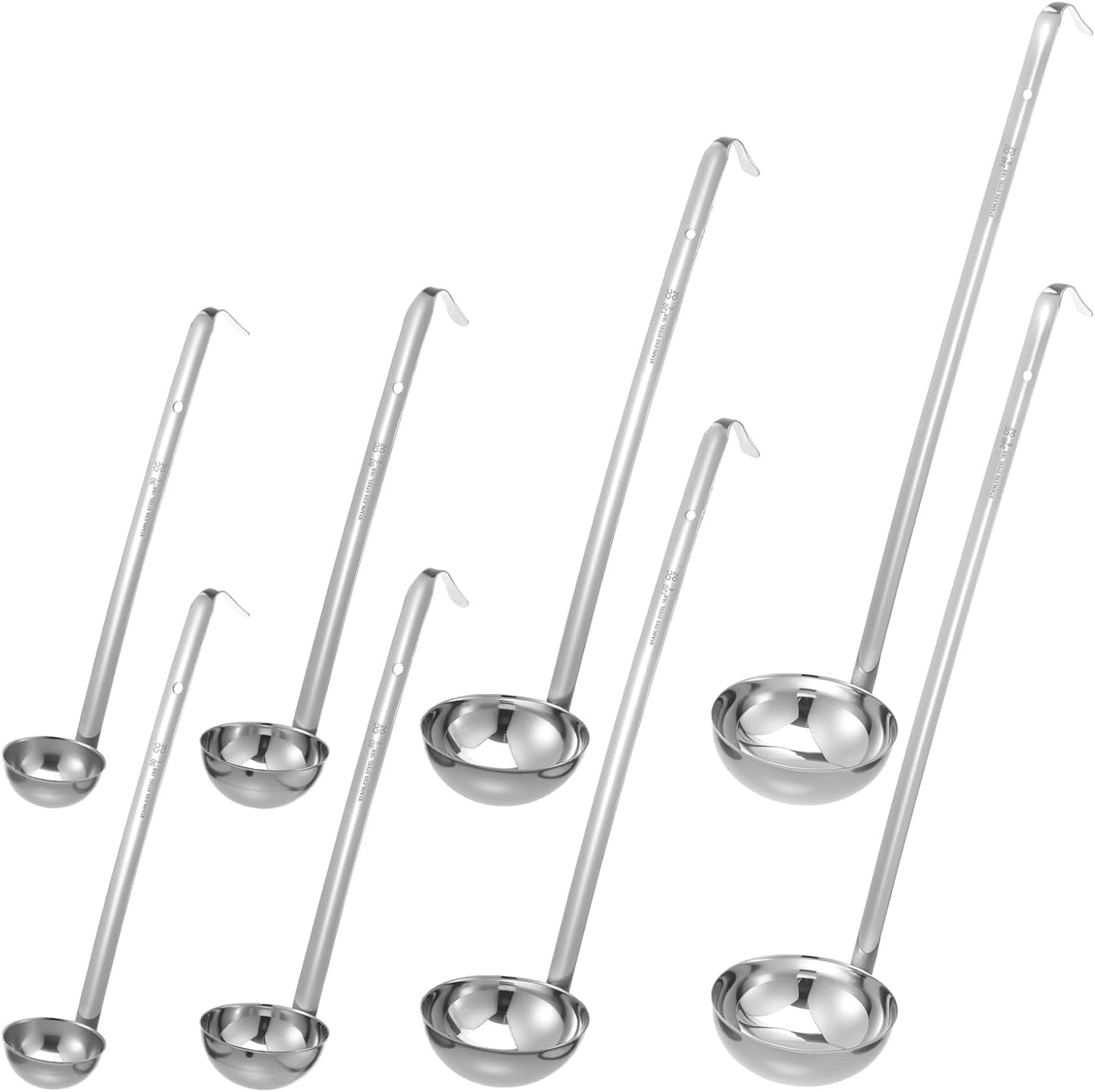 8pcs Stainless Steel Soup Ladle for Serving with Long Handles Sturdy Soup Ladle Portion Control Serving Spoons Cooking Servings Ladles for Cooking Stirring Sauce Kitchen Home Accessories Restaurant