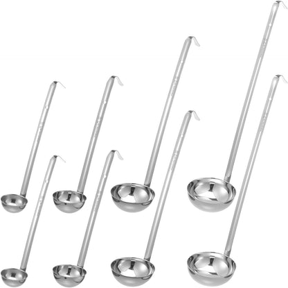 8pcs Stainless Steel Soup Ladle for Serving with Long Handles Sturdy Soup Ladle Portion Control Serving Spoons Cooking Servings Ladles for Cooking Stirring Sauce Kitchen Home Accessories Restaurant