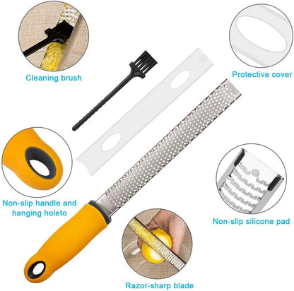 Pro Zester Grater, Lemon Parmesan Zester, Chocolate, With Razor-Sharp Stainless Steel Blade, Protective Cover and Cleaning brush, Dishwasher Safe, by Nspring