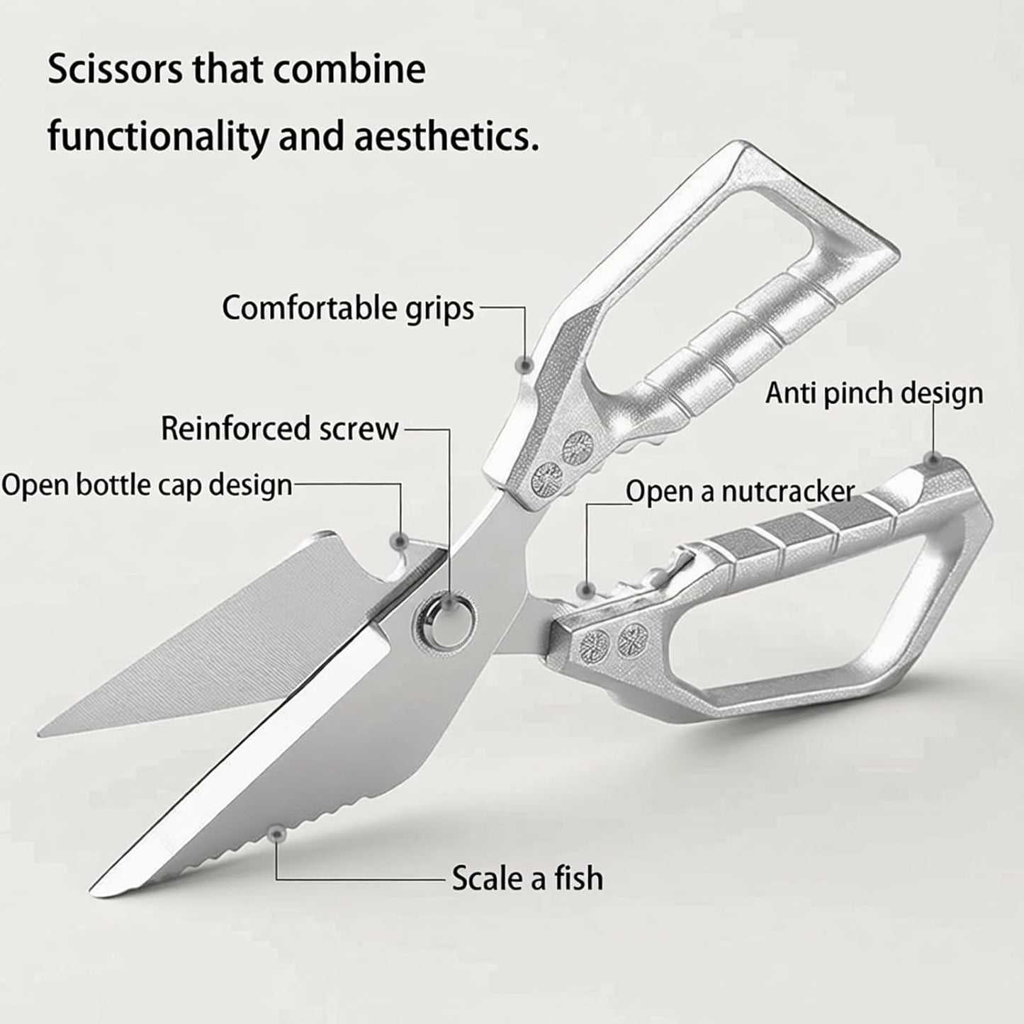 Meat Scissors Heavy Duty Sharp Shears Kitchen Scissors all Purpose, Stainless Steel Kitchen Shears, Kitchens Accessories Cooking Shear for Meat Chicken Fish Poultry Herb Bread(Gold)