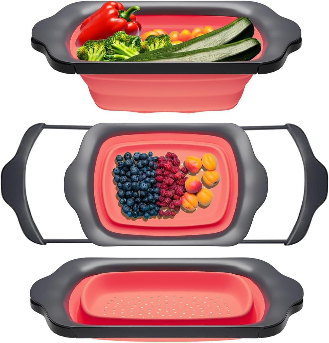 Comfify XL Large Kitchen Strainer - Collapsible Silicone Over - The-Sink Colander with Extendable Handles - Use with Pasta, Fruit, Berries & Veggie - 6 Quart - Blue