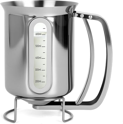 32oz 900ml Pancake Batter Dispenser, Stainless Steel Batter Dispenser with Handle, Visible Scale, Pancake Mix Dispensers for Funnel Cake, Pancakes, Cupcakes, Waffles, Crepes