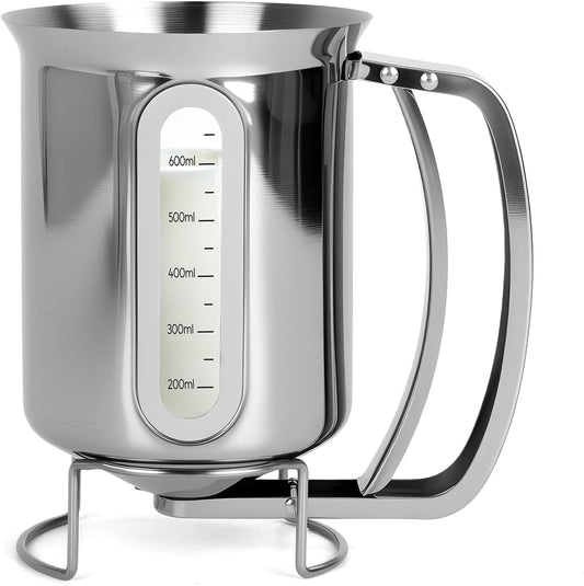 32oz 900ml Pancake Batter Dispenser, Stainless Steel Batter Dispenser with Handle, Visible Scale, Pancake Mix Dispensers for Funnel Cake, Pancakes, Cupcakes, Waffles, Crepes
