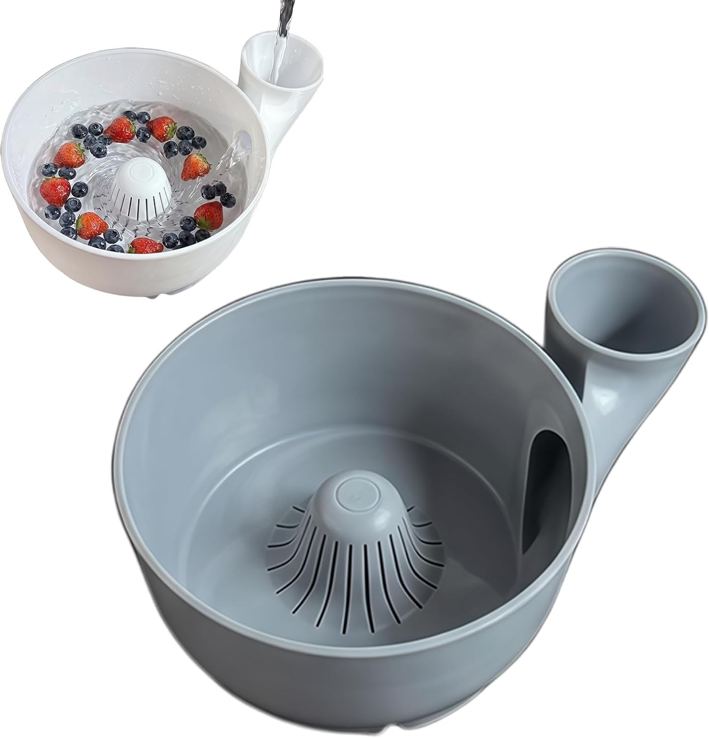 Fruit and Vegetable Washing Bowl, Multifunctional Plastic Colander with Handle, Kitchen Strainer Basket for Berries, Salad, Rinse, Drain, 10 Colors (white, S)