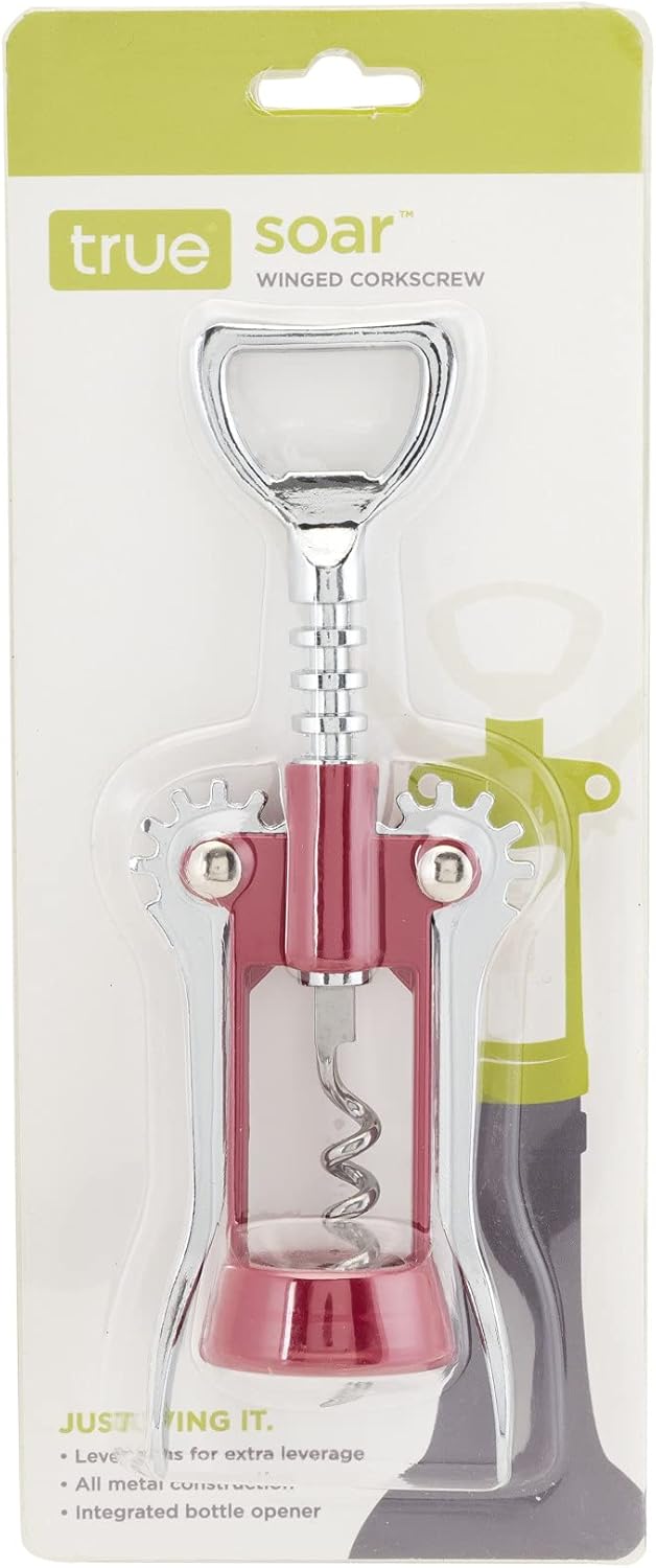 True Soar Winged Corkscrew Wine Opener, Multi-Purpose Bottle Opener for Beer and Soda, Stainless Steel with Chrome Finish, Easy to Remove Cork for Bartenders, Home Bar, Kitchen, Set of 1, Blue