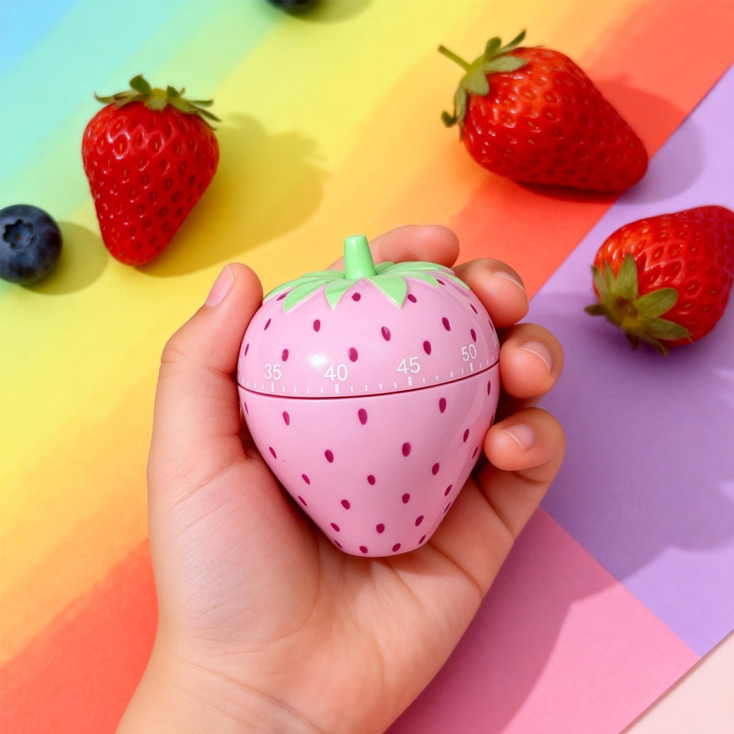 Cute Fruit Cookie Kitchen Timer | Novelty Manual Cooking Alarm | Fun Shaped Mechanical Strawberry Windup for Home Desktop Decor