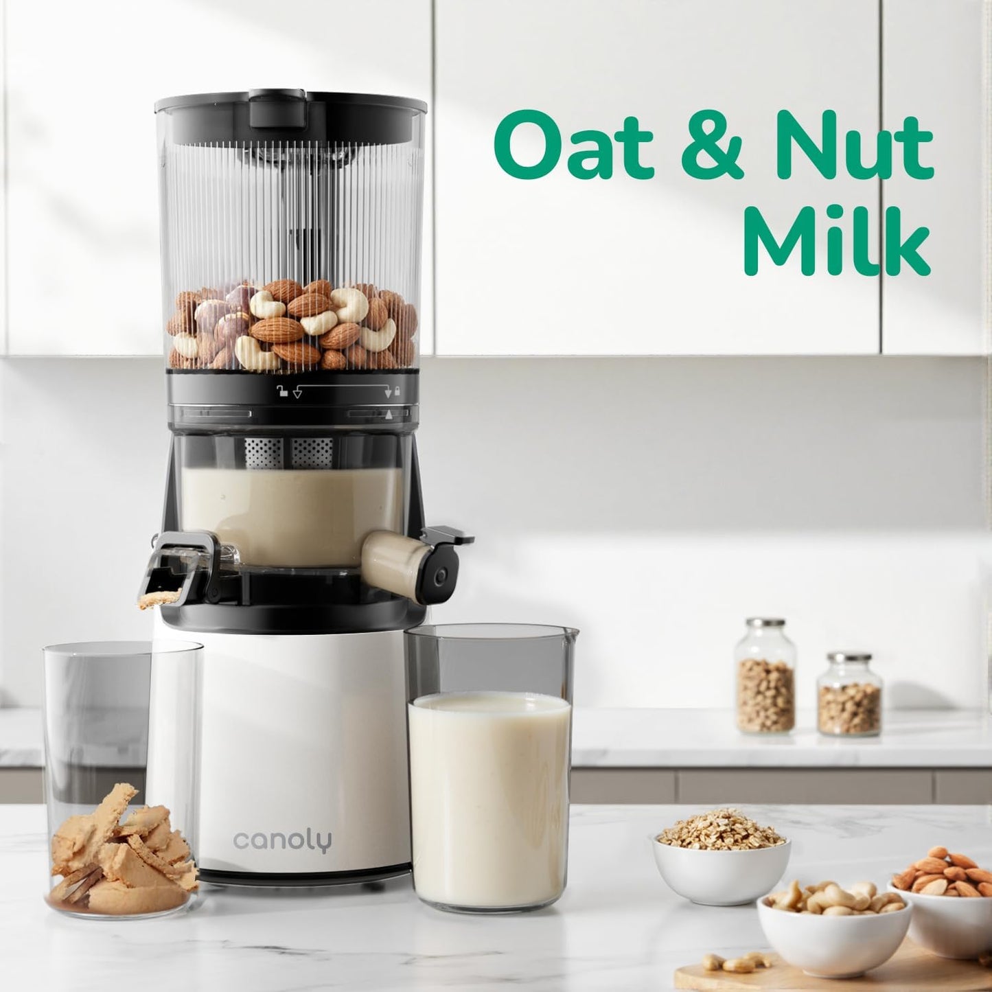 Canoly C16 Cold Press Juicer, 6" Extra Wide Feed Chute, 3-IN-1 Strainers (Juice & Sorbet & Nut Milk), Powerful AC Brushless Motor, Self Precut System, Juicer Machines with BPA-Free (Space Gray)