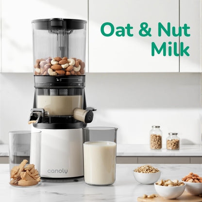 Canoly C16 Cold Press Juicer, 6" Extra Wide Feed Chute, 3-IN-1 Strainers (Juice & Sorbet & Nut Milk), Powerful AC Brushless Motor, Self Precut System, Juicer Machines with BPA-Free (Space Gray)