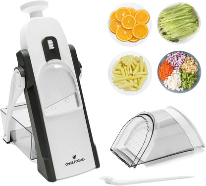 ONCE FOR ALL Upgrade Safe Mandoline Slicer Plus, Adjustable Vegetable Food Chopper Potato Fries French Fry Cutter, Detachable Blade, Kitchen Chopping Artifact, New Kitchen Gift (DarkGray)