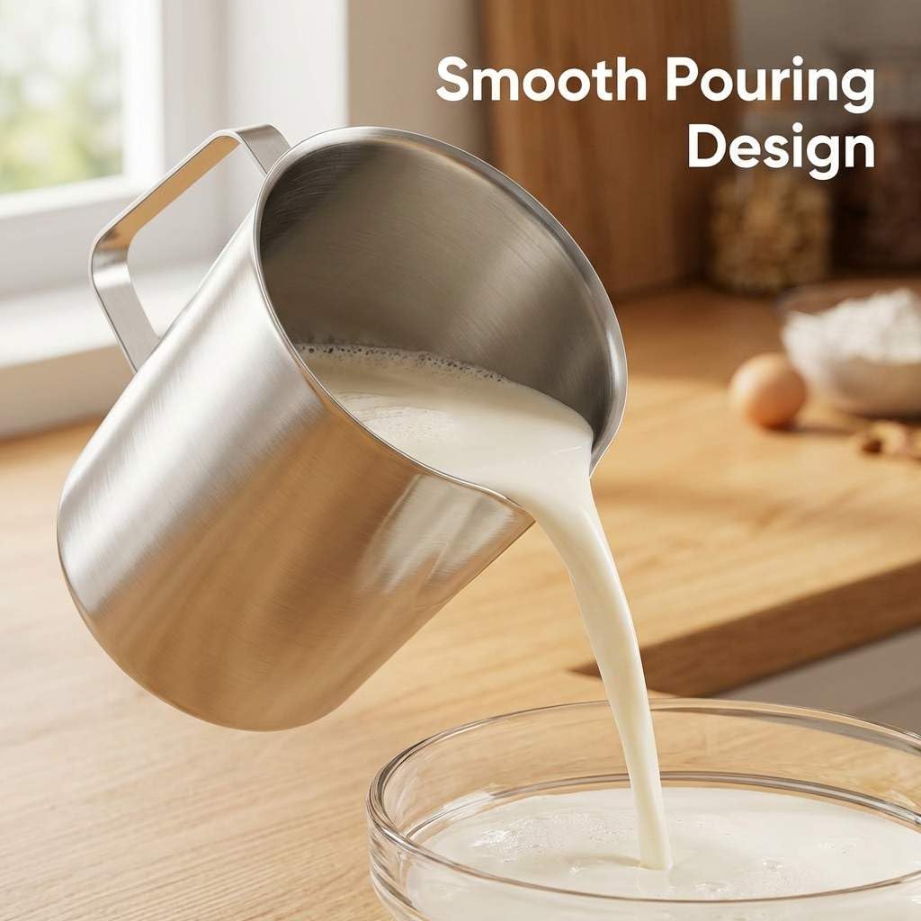 QWORK 304 Stainless Steel Measuring Cup 64 OZ with OZ/ML Graduations, 8 Cup Kitchen Mixing Pitcher, Precision Engraved Markings, Container for Baking and Frothing, 2 Liter