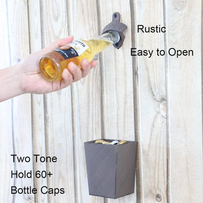 Satin Black Cast Iron Bottle Opener Wall Mounted with Bottle Cap Catcher Narrow