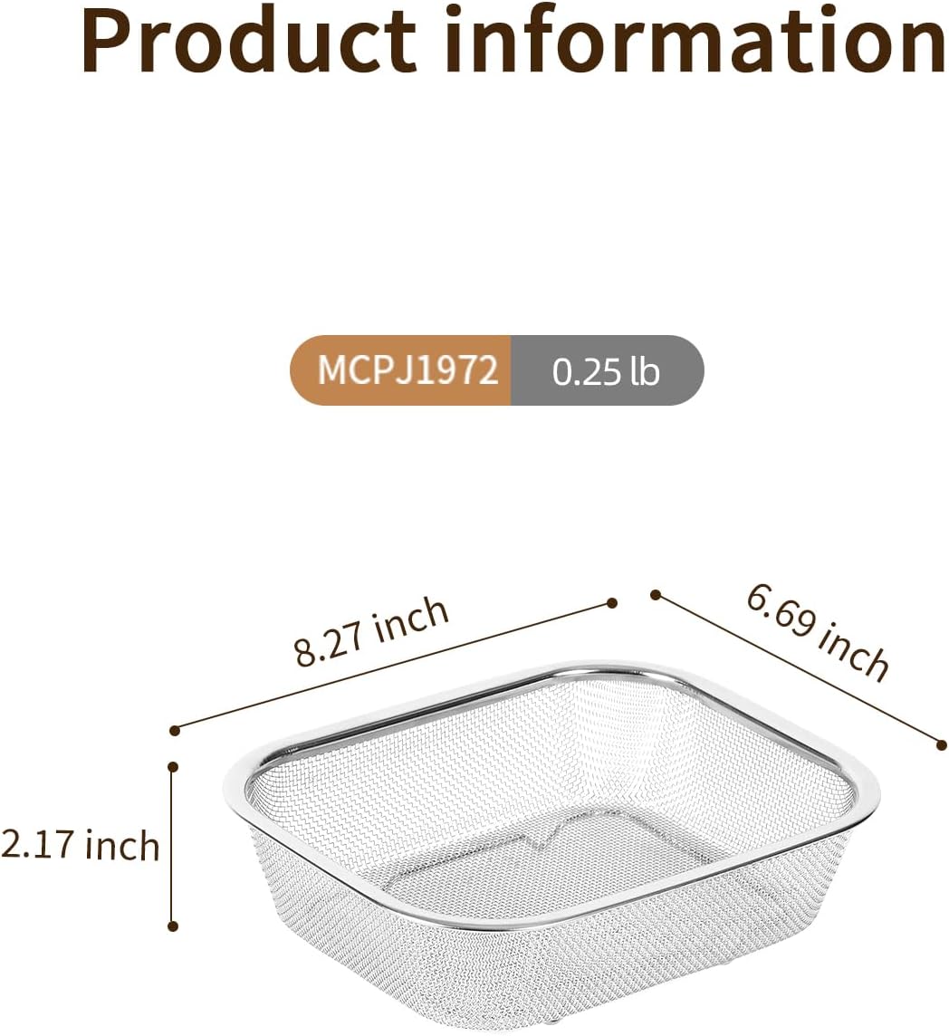 18/8 Stainless Steel Colander Strainer for Kitchen, Rectangular Colander for Pasta, Vegetables, Fruits, Rustproof & Dishwasher Safe (13.0 x 7.1 x 2.2 inch)