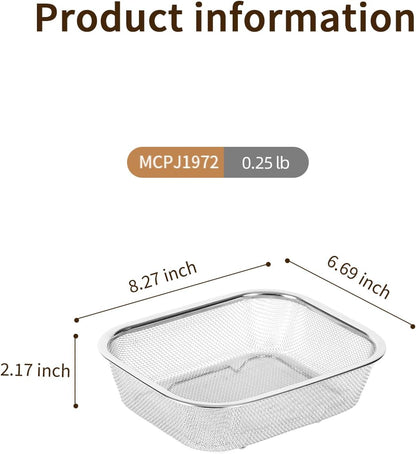 18/8 Stainless Steel Colander Strainer for Kitchen, Rectangular Colander for Pasta, Vegetables, Fruits, Rustproof & Dishwasher Safe (13.0 x 7.1 x 2.2 inch)