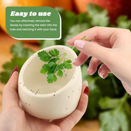 Herb Stripper Bowl, Ceramic Herb Peeling Bowl, Kitchen Herbs Leaf Stripping Tool, Pottery Herbs Peeler with 9-Hole Stainless Steel Peeler for Kale,Thyme,Basil,Rosemary Stripper