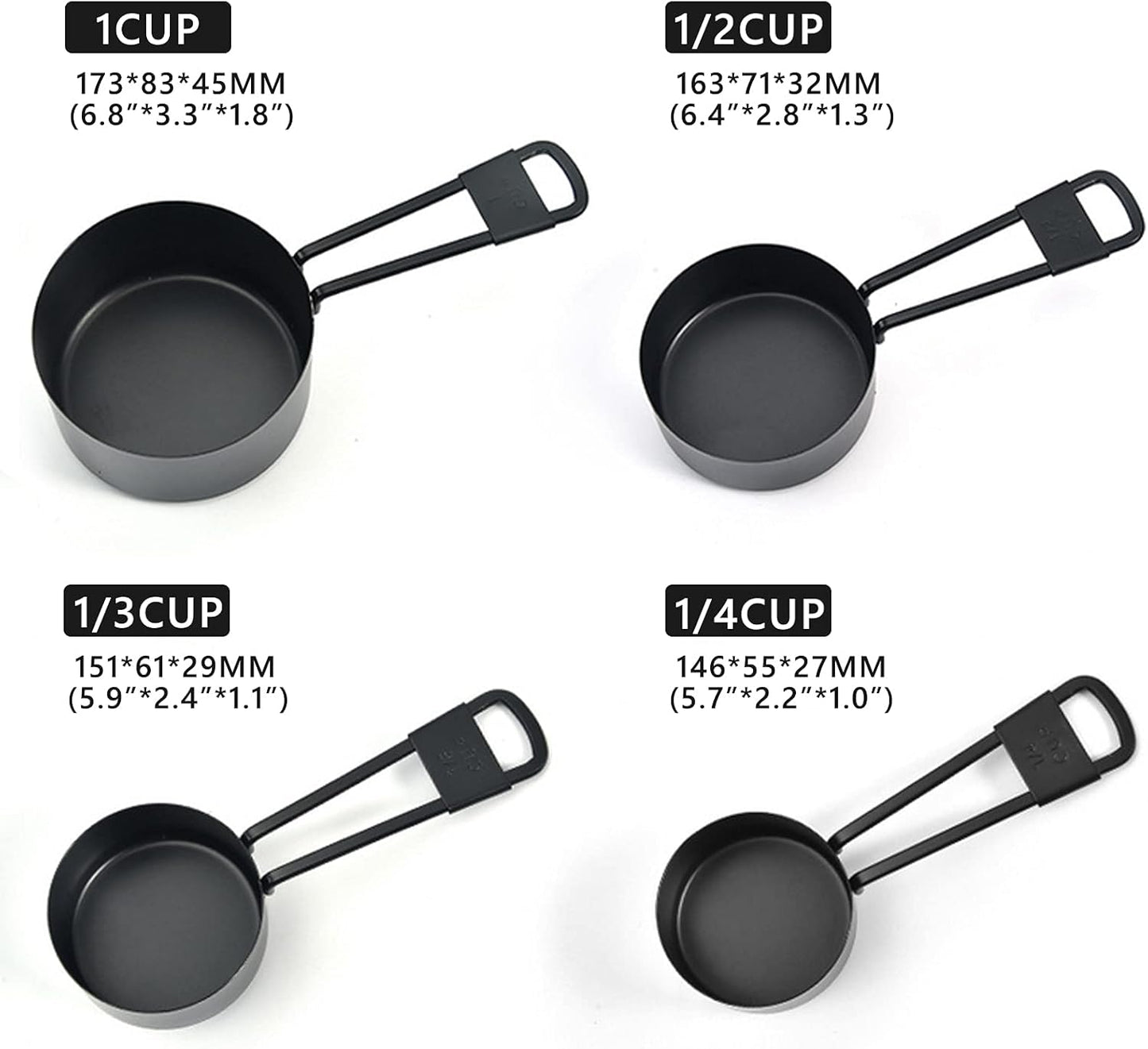 9PCS Black Stainless Steel Measuring Cups and Spoons Set, Heavy Duty Measuring Cup Set